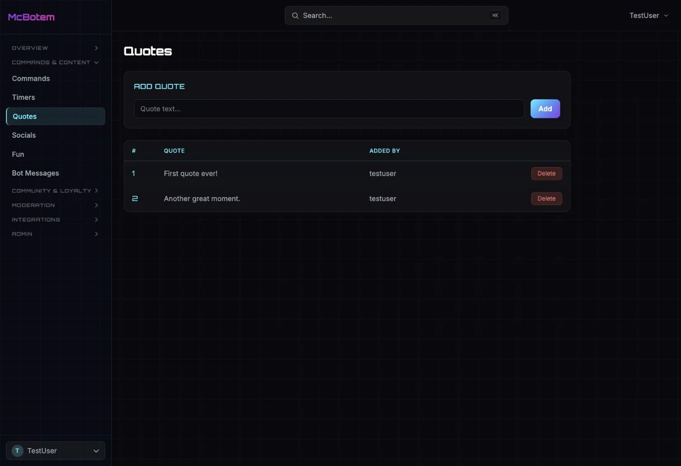 McBotem — quote library using sample entries