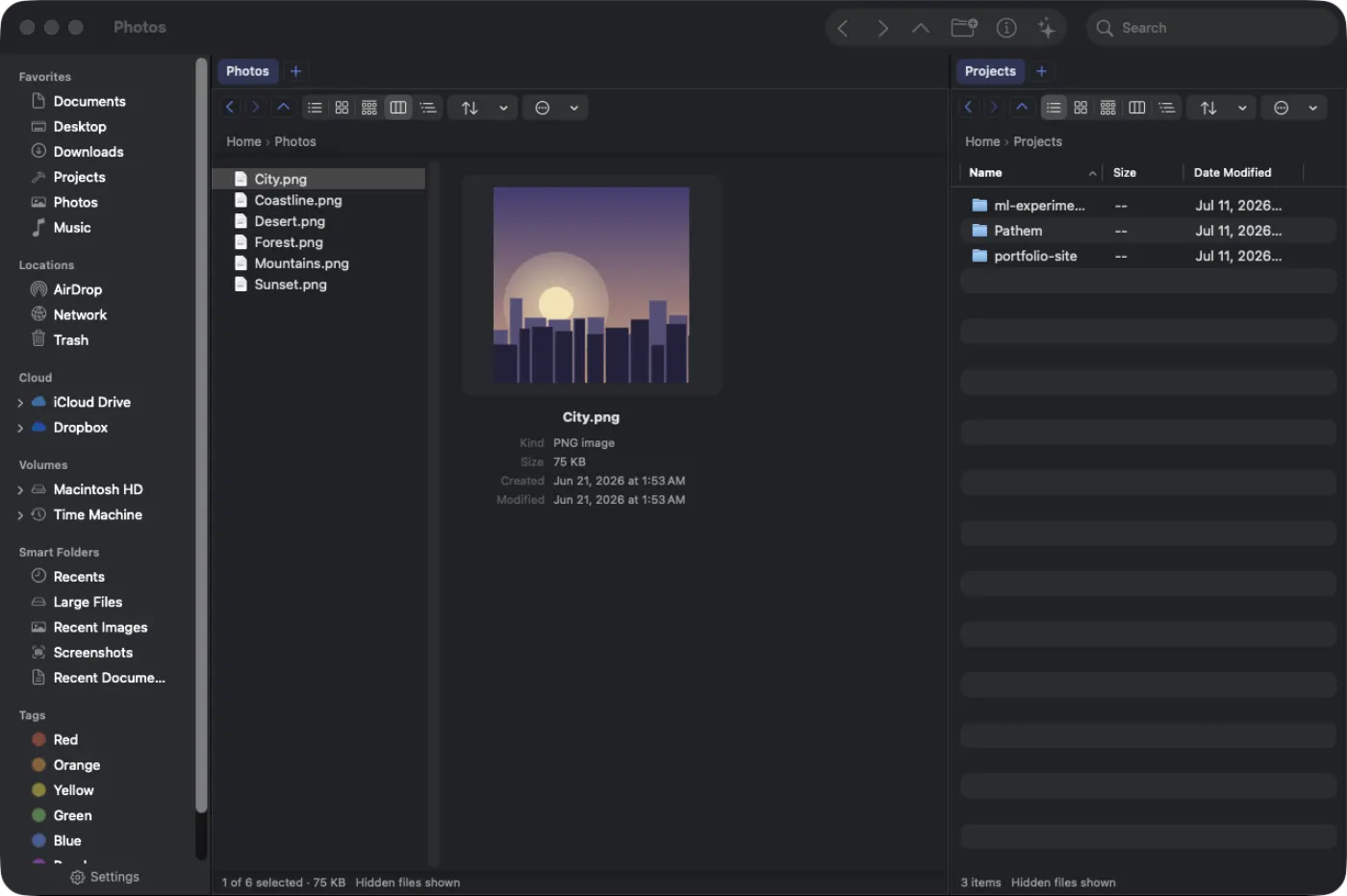 Pathem — column view with demo files